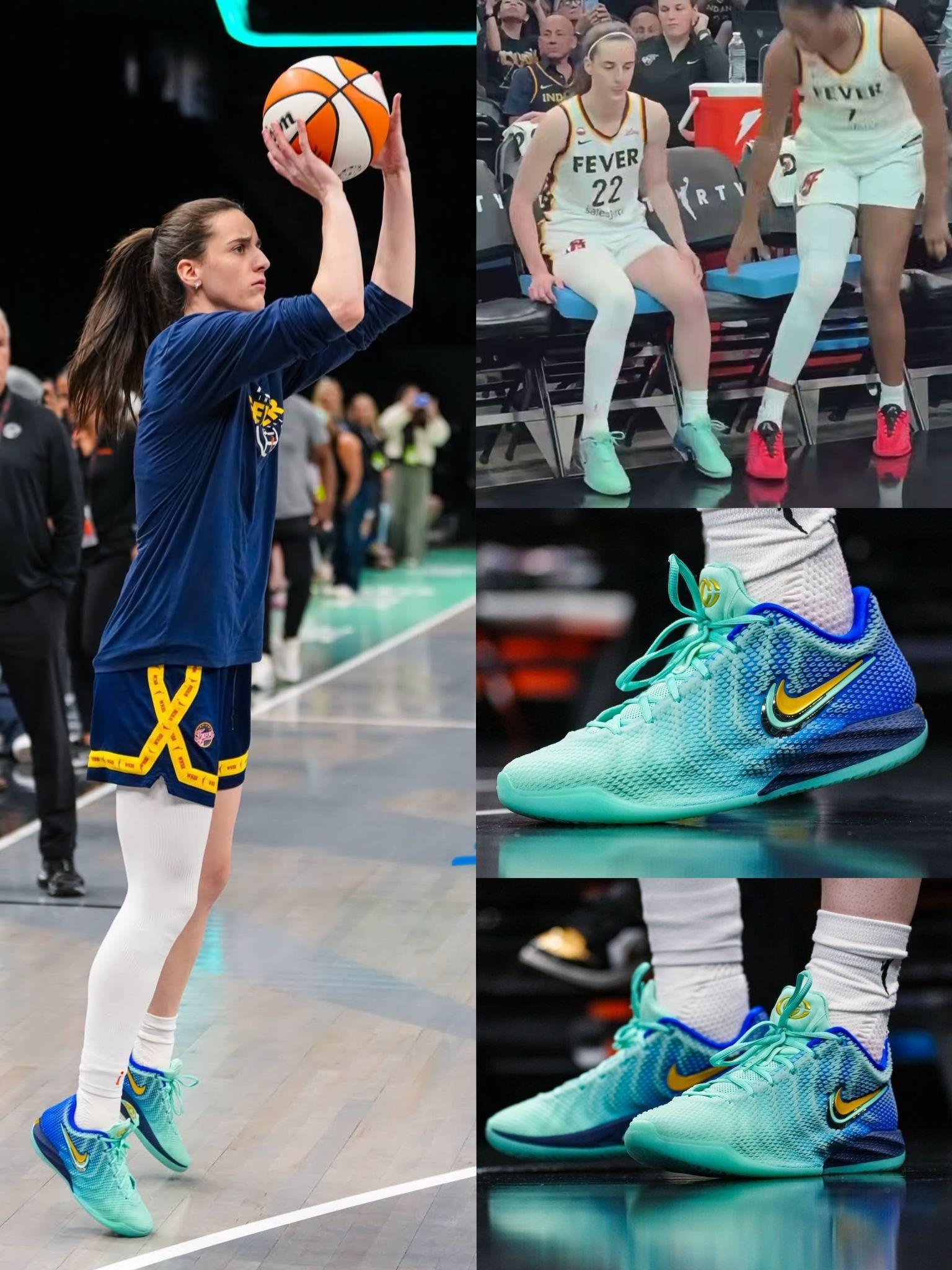 WNBA新星战靴🔥凯特琳克拉克一代Teal Fade渐变配色